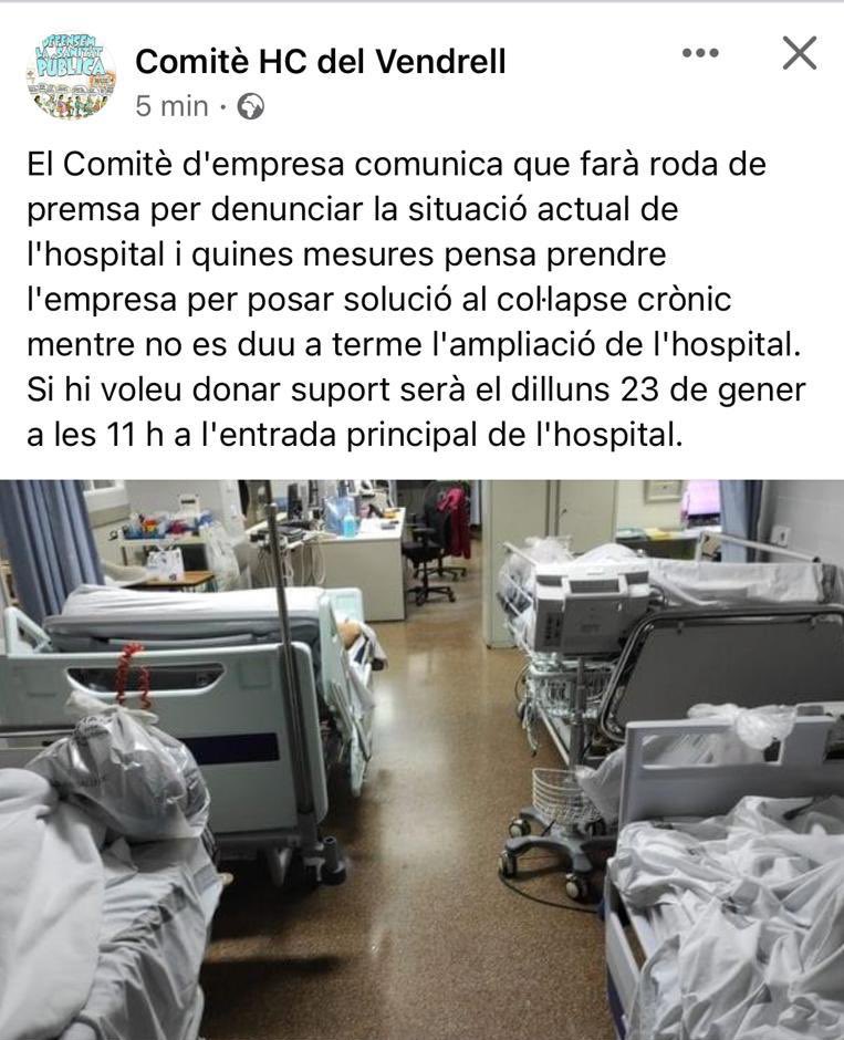 Som_Poble's tweet photo. ✊🏼🩺 D’aplaudiments no viu la Sanitat Pública!
📆 Dilluns 23 de gener a les 11h. a l’Hospital del #Vendrell
📆 Vaga general de Sanitat 25 i 26 de gener.
#SomPoble #SomUnitat https://t.co/8l781SbnGh
