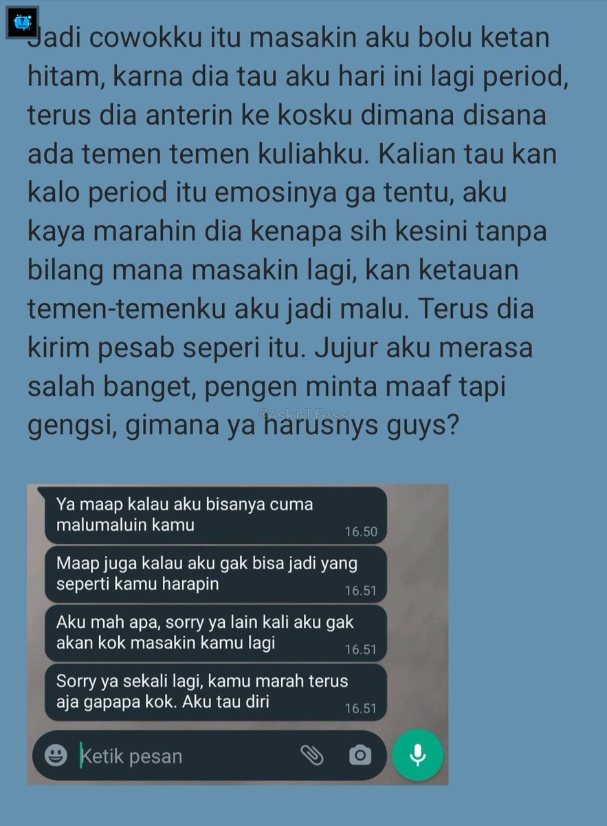 Askrlfess's tweet photo. [askrl] lamgsung mak jlebbb, ketika dia bilang gitu 💔 tiyjpan https://t.co/JRf0R2Nxrb