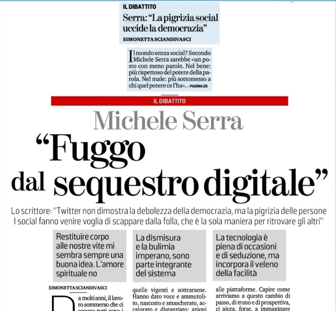 Pagliarafabio's tweet photo. Come sempre da leggere @Sciandi su @LaStampa. Serra dice le cose giuste. E come sarà la società #postsocial ? https://t.co/YlUrS3GN4y