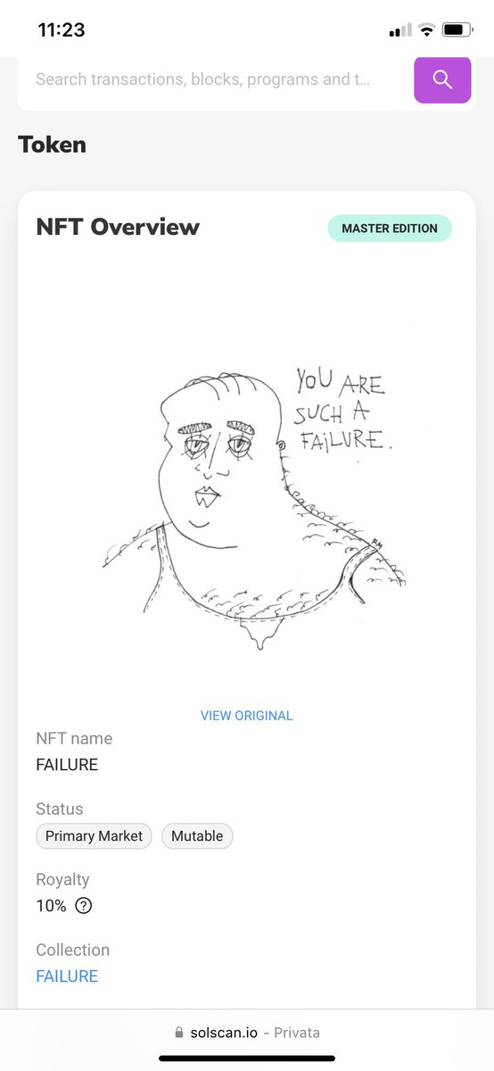 FMmakesart's tweet photo. “FAILURE” nft now belongs to the person that hacked my wallet and stole all my funds and nfts from me. 
I guess this piece is now where it belongs. https://t.co/4l7Icb8lqE
