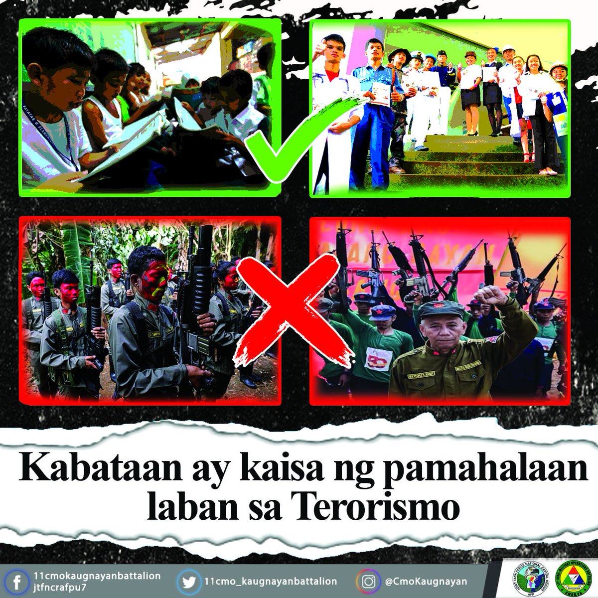 CmoKaugnayan's tweet photo. Kabataan ay kaisa ng pamahalaan laban sa Terorismo.

#KaugnayanBattalion
#WakasanAng54YearsNaPanlilinlang
#KabataanKaisaNgPamahalaan
#KapayapaanParaSaLahat
#HappyMindBrightFuture https://t.co/vOY3OLqHQd