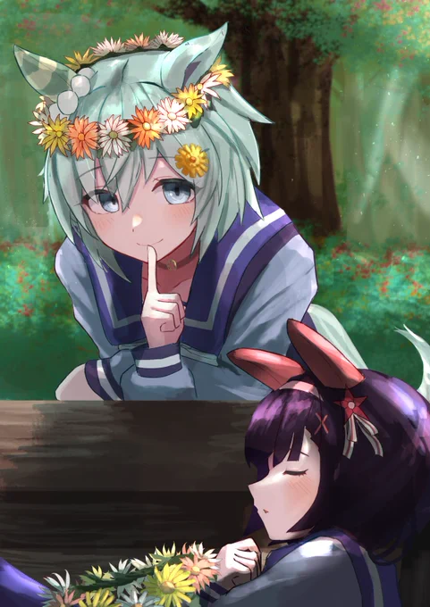 これで、おそろい#ウマ娘 #セイウンスカイ #ニシノフラワー 