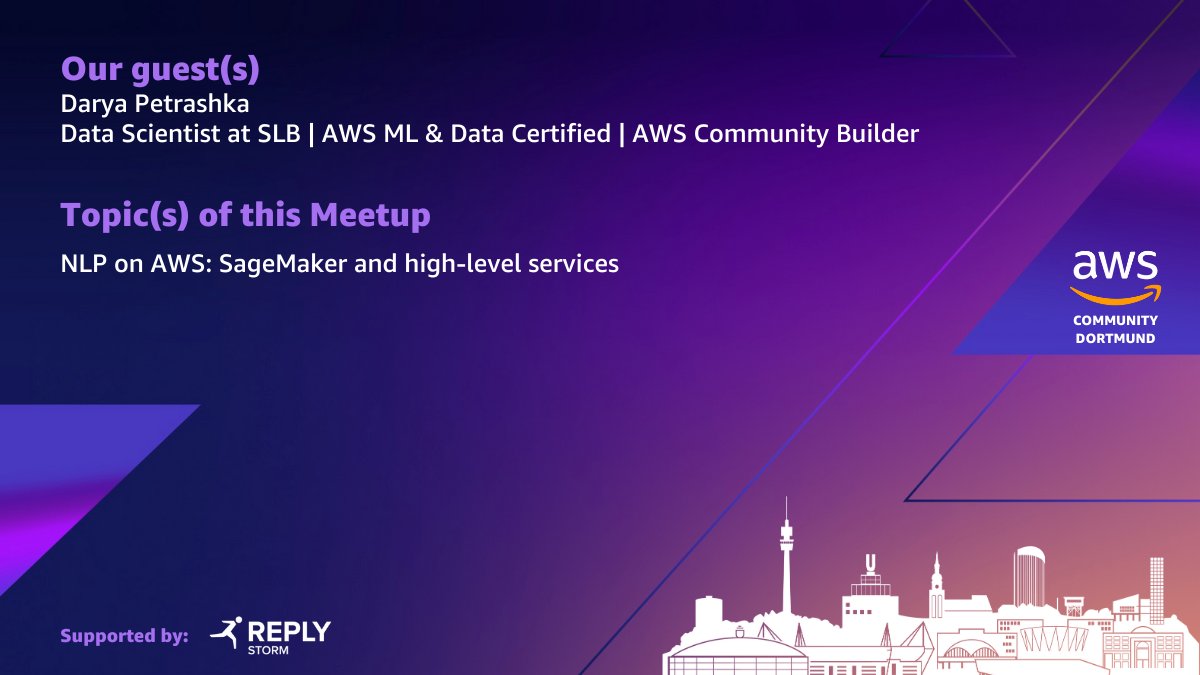 Mar. 2023 - NLP on AWS: SageMaker and high-level services meetup.com/dortmund-aws-u… #Meetup via <a href="/Meetup/">Meetup</a>