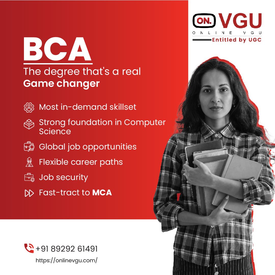 Online_VGU's tweet image. The BCA degree: your ticket to a world of Tech opportunities
#BCAdegree #computerscience #joboptions #careerpaths #jobsecurity #globaljobs #TechEducation #ITcareers #softwareengineering #computersystems #informationtechnology #ITjobs #computersciencemajor #BCAGraduates #VGUOnline