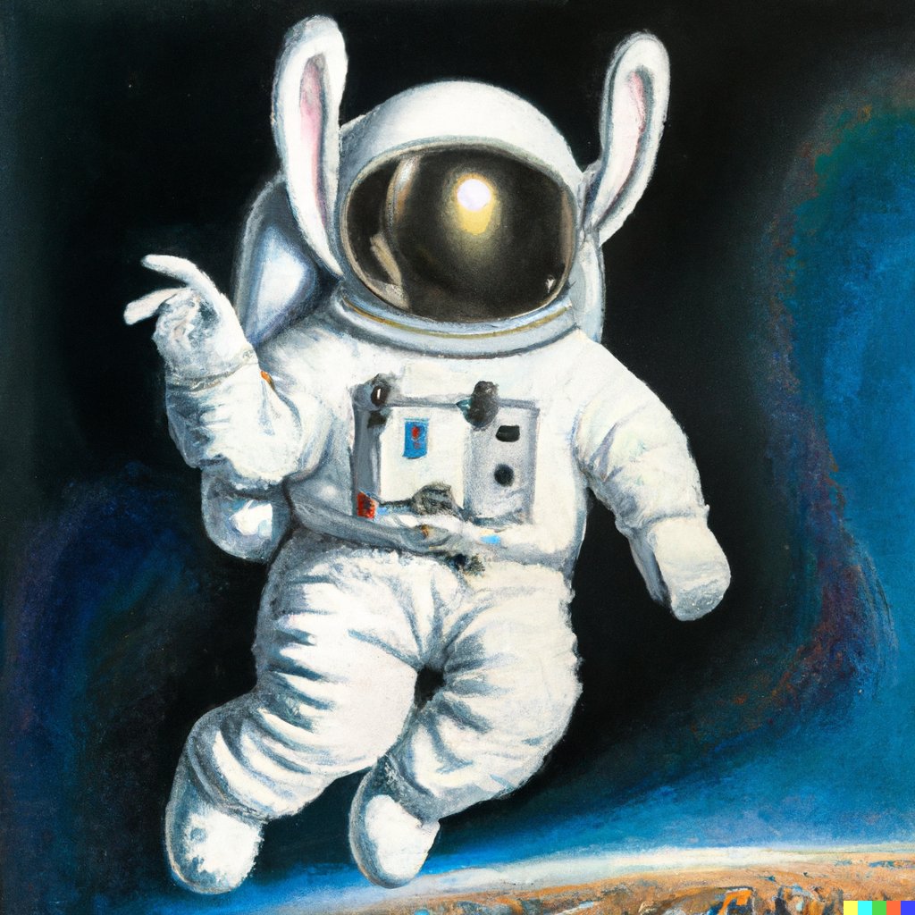 EnaKodumaSirIdu's tweet photo. Caravaggio-style painting of a rabbit astronaut #DallE https://t.co/zNNIXrcduZ