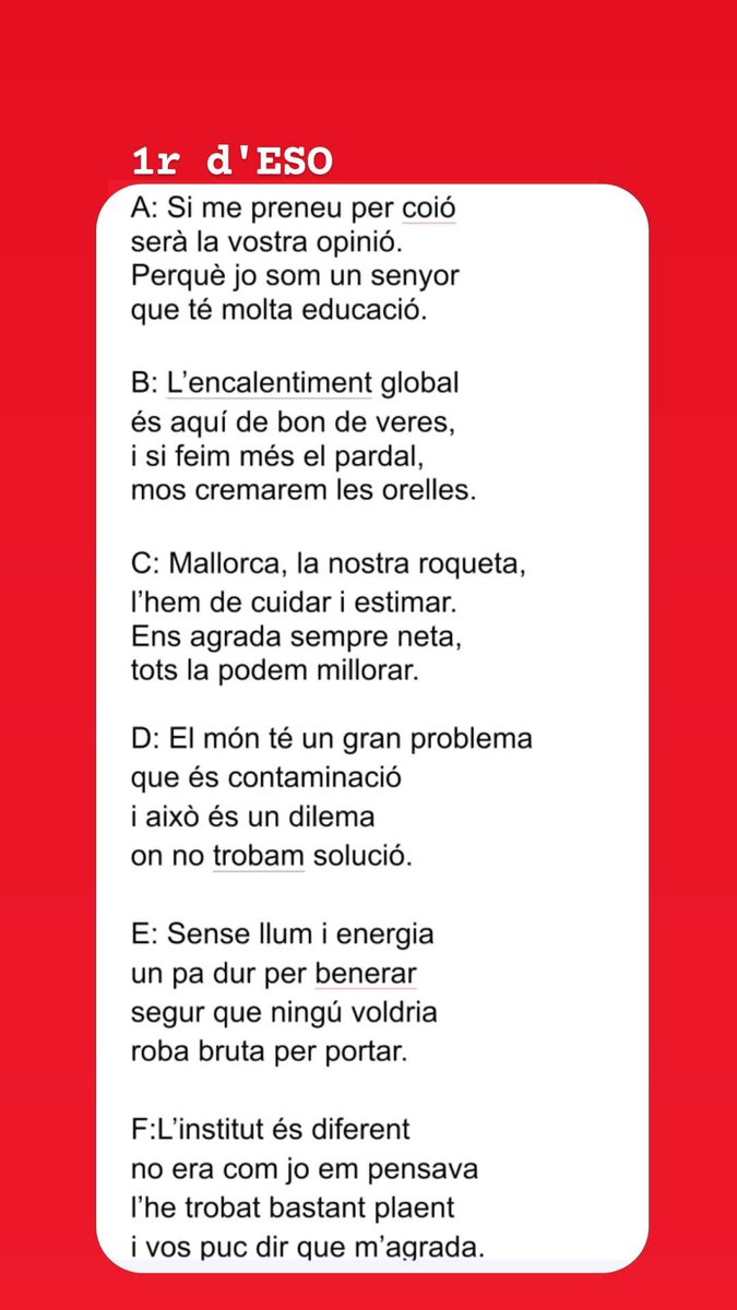 IBinissalem's tweet photo. Aquí teniu les gloses guanyadores del Concurs de gloses 2023, organitzat pel Departament de Català.
Com podeu comprovar, hi ha alumnes amb molta creativitat. https://t.co/1KctwSvK2M