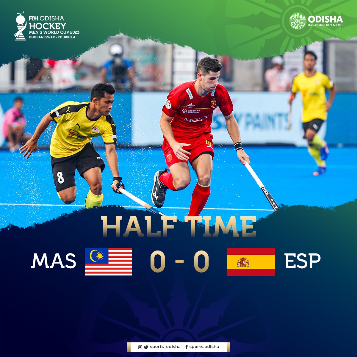 sports_odisha's tweet image. 🏑 | Half-Time | Both teams made every effort in the first half of the match, but they are yet to score a goal.

🇲🇾 MAS 0️⃣-0️⃣ ESP 🇪🇸

#HWC2023 #MASvsESP #OdishaForHockey #HockeyComesHome #HockeyWorldCup2023 #HockeyHaiDilMera