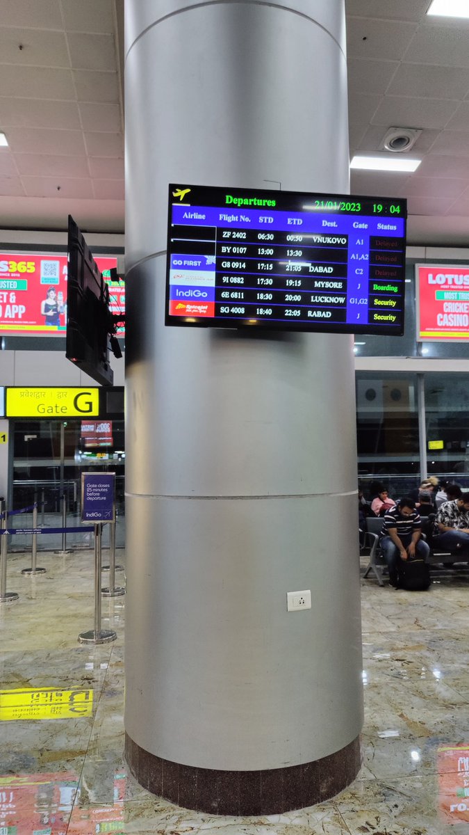 The TV screens at the Departure gates at Dabolim Airport are either switched off or frozen