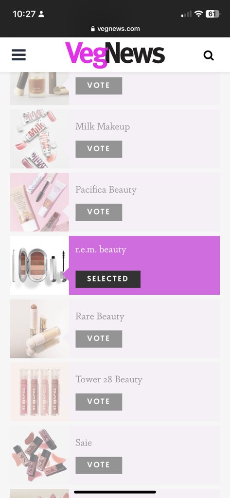 Streamarianagg's tweet photo. r.e.m beauty de Ariana Grande ha sido nominada en la categoría “Best Vegan Makeup” en los premios Veggie Awards 2023.

Vota aquí: https://t.co/RnjyyVvoVM… https://t.co/GQrJ5R2oap