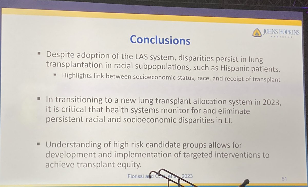 #STS2023 @STS_CTsurgery 
#chamberlain award paper 

#IsabellaFlorissi from @HopkinsMedicine presenting:

#SRTR study of #RacialDisparity in #LungTransplant 

Discussant: @AsishanaOsho from @mghctsurgery 

@tssmn @ISHLT @CarliLehrMD @MValapour @LatinoSurgery @SocietyofBAS