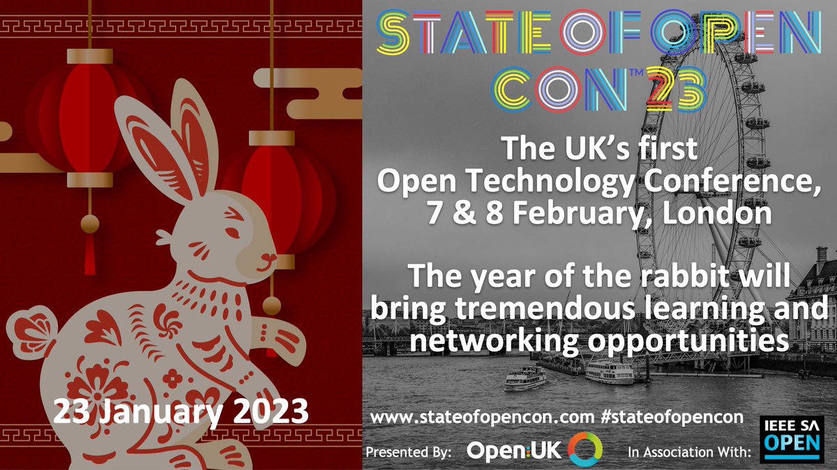 Happy Chinese New Year everyone. We hope you’ll find some of that learning and networking at #stateofopencon #SOOCon23 #opensource #opendata #openhardware #ChineseNewYear2023