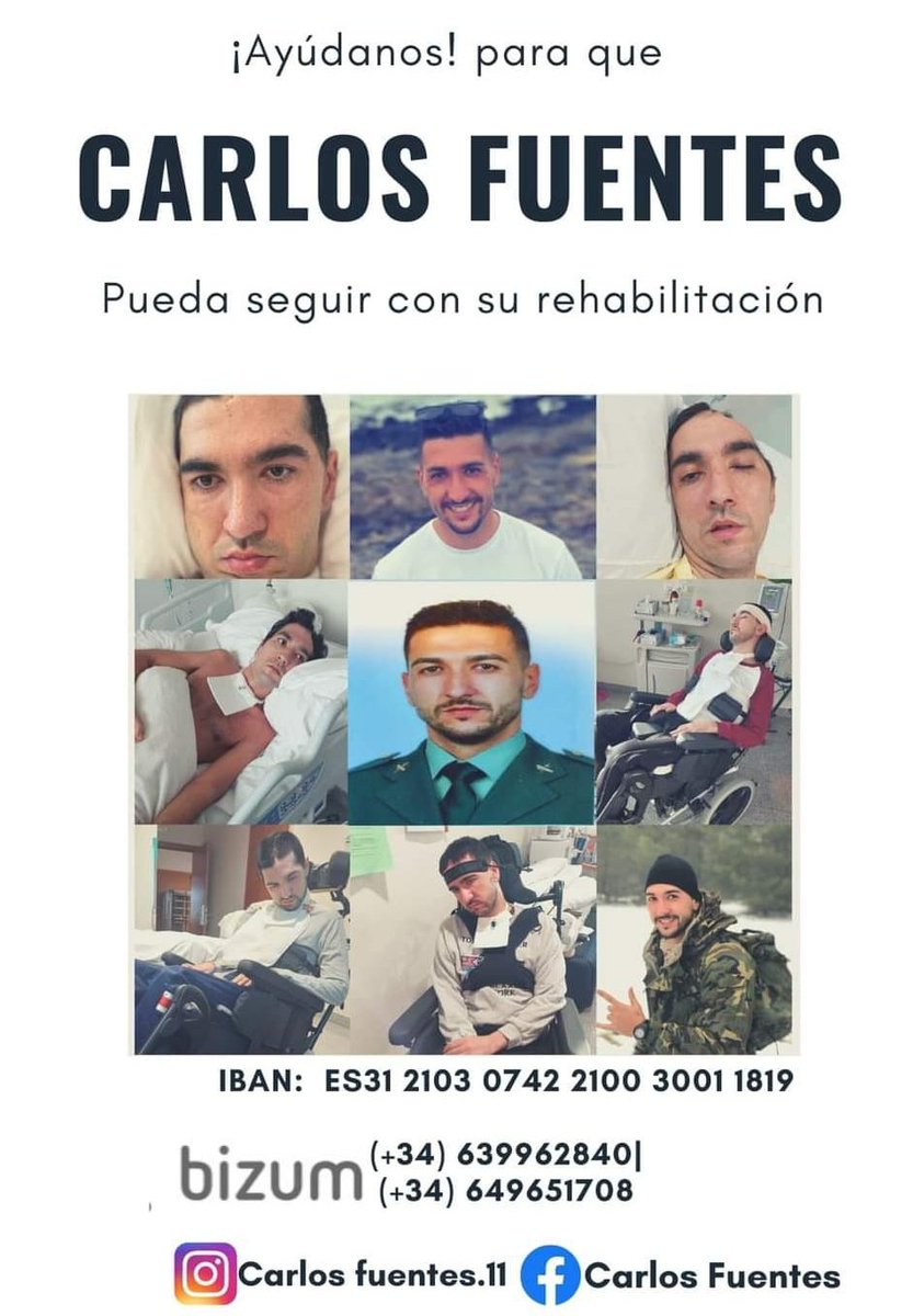 jucilnacional's tweet photo. Ayudemos a Carlos Fuentes

Compañero que sufrió un grave accidente mientras reliazaba el curso de atestados en Mérida y desde entonces está en rehabilitación de la que hasta ahora se hacía cargo Adeslas.

Comparte, difunde y ayúdale para que pueda continuar con su rehabilitación. https://t.co/COEkQezRGF