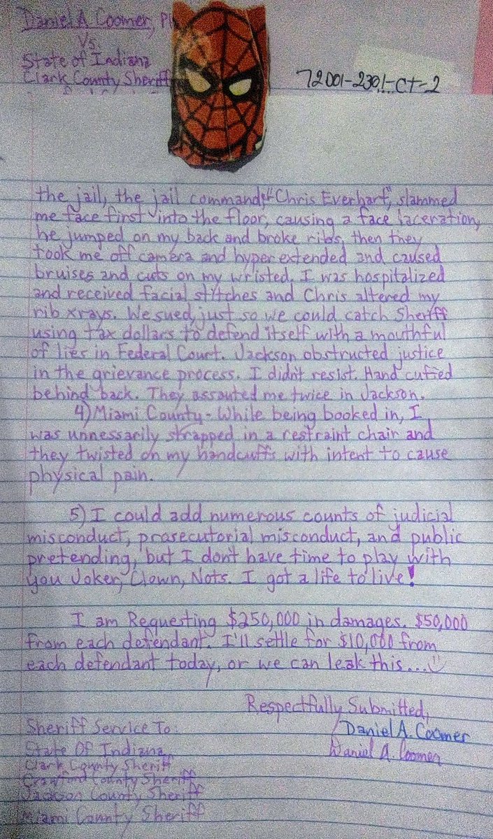 Ciakryptosdad's tweet photo. Breaking News - 3 Indiana Sheriff's &amp; The State of Indiana were sued civilly for 6 counts of assault and obstruction of Justice, by inmate that escaped.
#Crawford #Jackson #Clark #Miami #60DaysIn #Escape #FoxNews #CNN #MsNBC #CIA #FBI #ATF #FU #IWON
@artfinder @3dtotal @quit https://t.co/hQHUcaaXzM