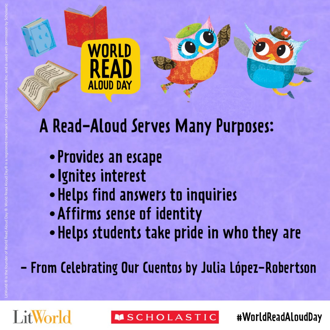 Scholastic's tweet photo. The power of reading aloud. 💜 #WorldReadAloudDay @litworldsays https://t.co/MiORLjHVBj