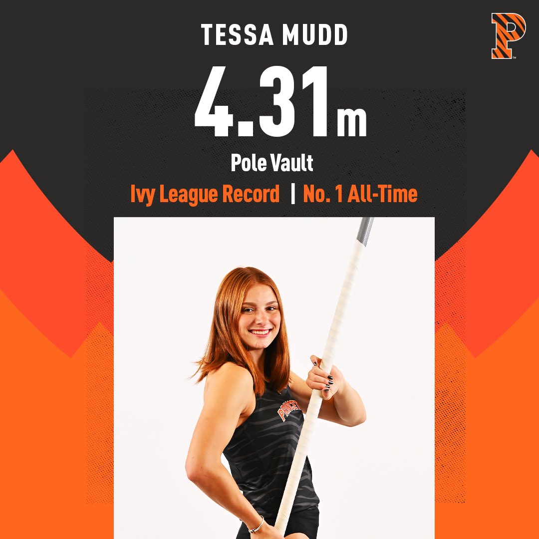 PrincetonTrack's tweet photo. Freshman pole vaulter Tessa Mudd DOMINATED at yesterdays’ Villanova Invitational with her performance of 4.31m/ 14’2’m she now holds: 

🌿The Ivy League record ✔️
🐅The No. 1 All-Time Princeton record ✔️
⭐️A new Indoor PR ✔️

#GoTigers https://t.co/88bYHnpwH8