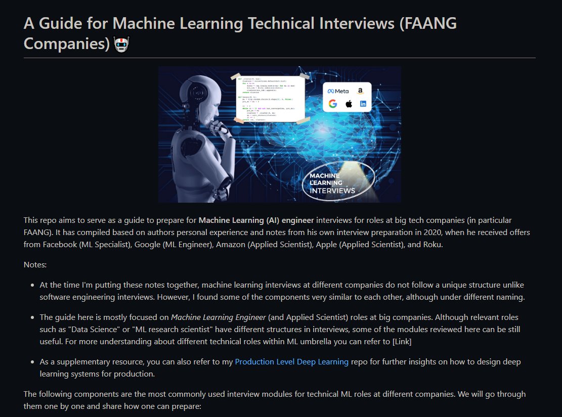 DanKornas's tweet photo. 👉 Machine Learning Interviews

This repo aims to serve as a guide to prepare for Machine Learning (AI) engineer interviews for roles at big tech companies (in particular FAANG).

🔗 https://t.co/fwZoAAq4Rc https://t.co/rXw9vbAmaO