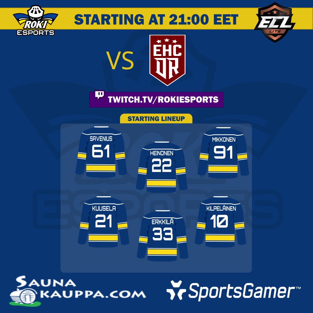 Ya ya! It's time for some playoff hockey!

First round: Roki Esports (10) - EHC Dinamo Riga (23)

Games 1 &amp; 2

⏰ 20.00 CET / 21.00 🇫🇮
📺 twitch.tv/rokiesports

<a href="/SportsGamerGG/">SportsGamer</a> 
#esports
#NHL23
#ECL23Winter
#lätkässälappiin