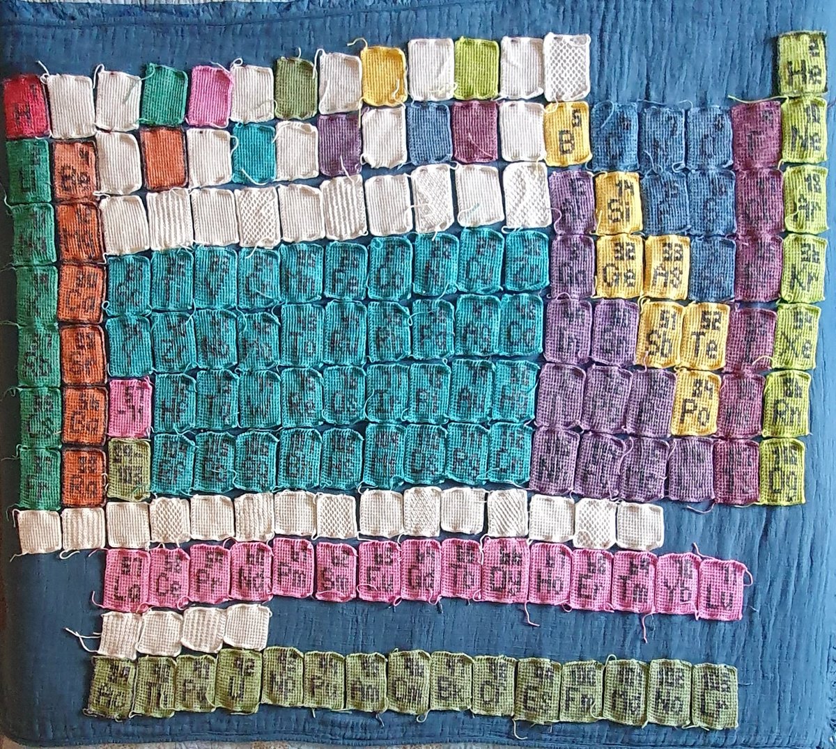 WoolyScientist's tweet photo. 118 elements! I made the final element block for my crochet Periodic Table last week. 

I still have to block each element block, attach a name label, add a border, and stitch them all together... but this is a great milestone to have reached!

#SciArt #SciComm #PeriodicTable https://t.co/RJIJ3vK9KQ