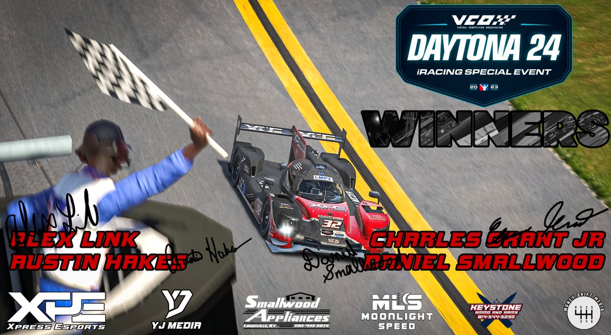 Just some oval racers and builders taking on the LMP2 at Daytona! Come out 7 laps ahead of the field as winners! Thanks to Alex Link, Austin Hakes, Charles Grant Jr, and Daniel Smallwood for the dominating victory. Maybe we just might run more of these things?