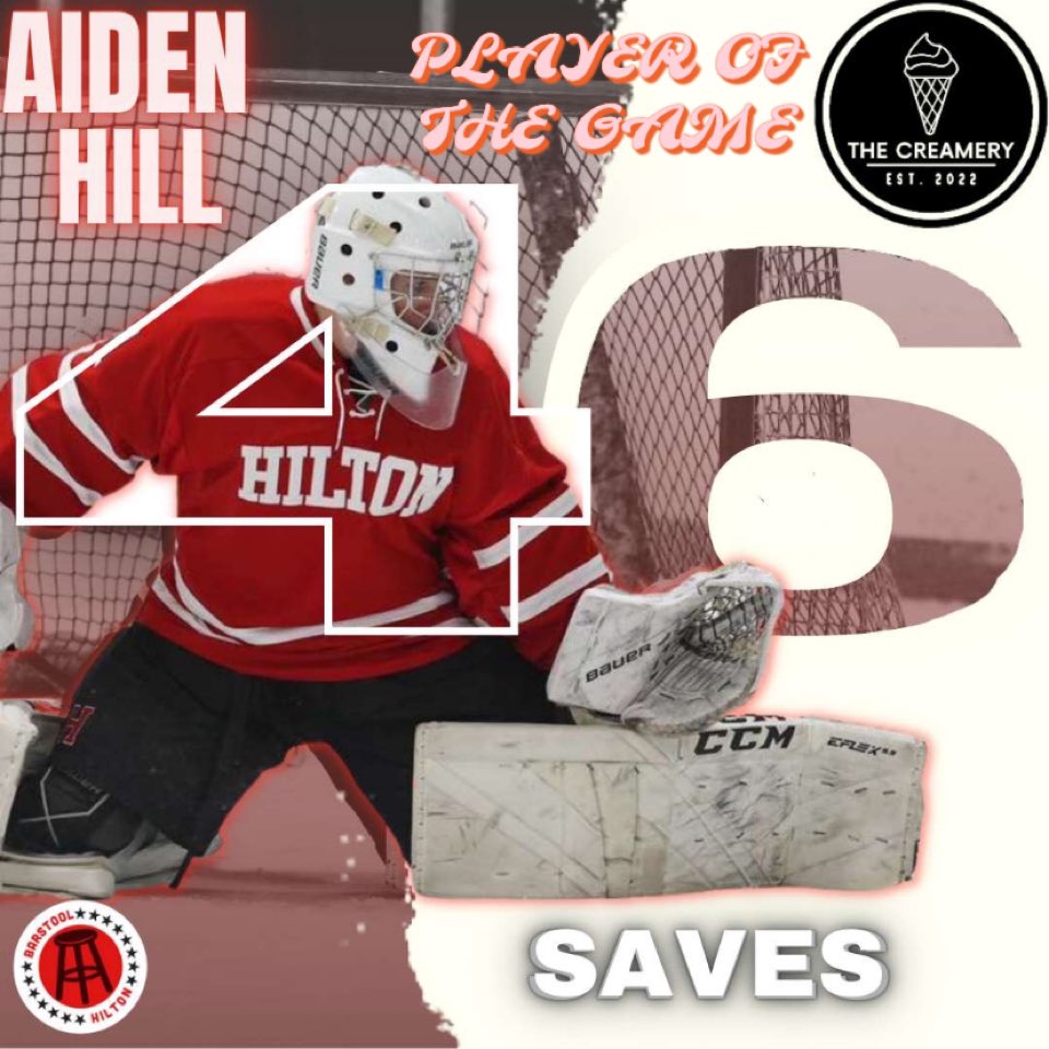 BarstoolHilton's tweet photo. Aiden Hill had 46 saves and a shutout win on Friday night for @HiltonHockey … is that good? #rollcadets 🚨 https://t.co/HqdFLO1f7r