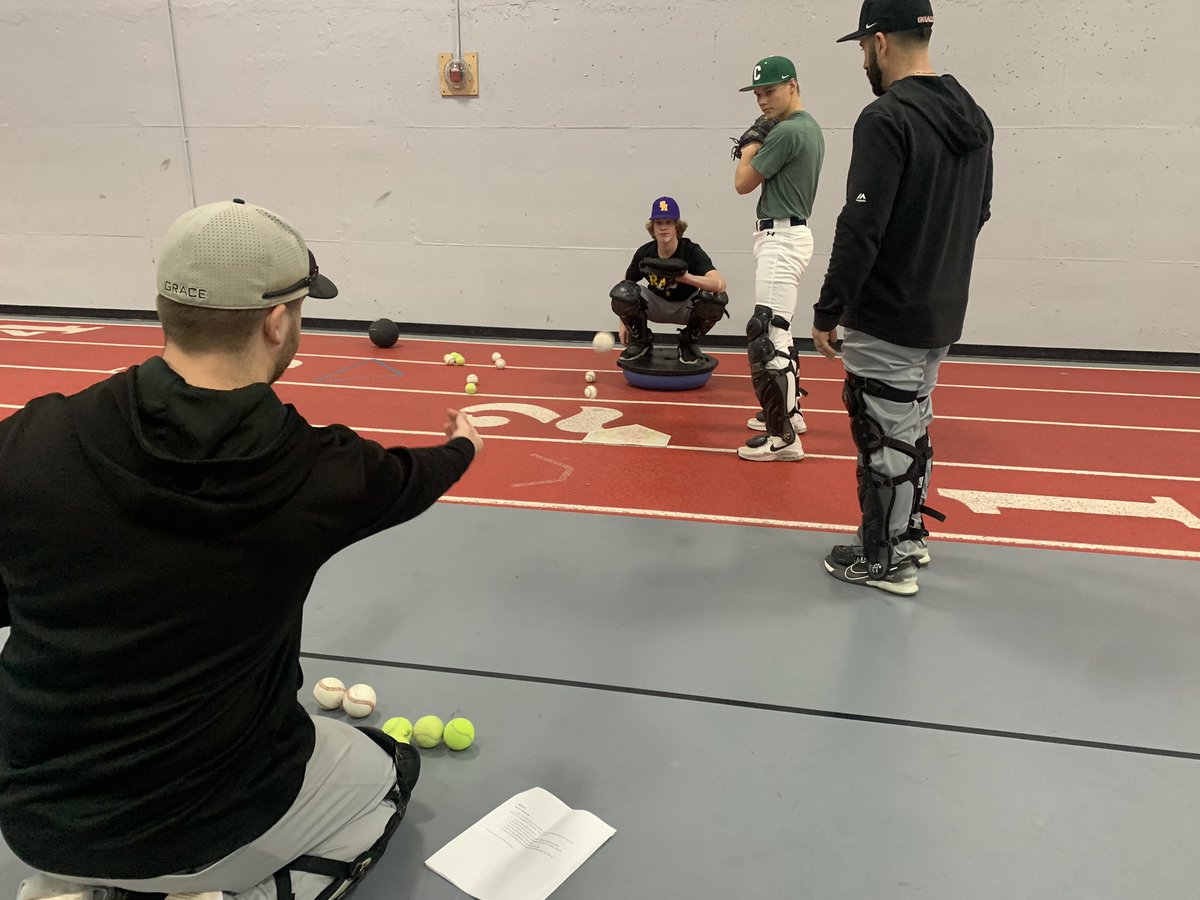 GraceCollegeBSB's tweet photo. A brief look into yesterday’s catcher camp with Coach Ryan Moore and the Lancer catchers. This camp is an annual endeavor in January, designed to help regional high school aged catchers develop and prepare for their upcoming season. https://t.co/gABUeJGJXN