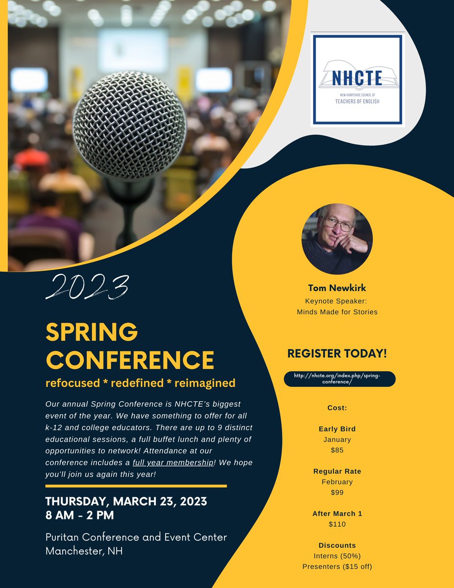 NHCTEorg's tweet image. Have you registered? nhcte.org/index.php/spri… Early Bird registration ends 1/31/23. Register today: forms.gle/gM43CTsiL5dDdN…