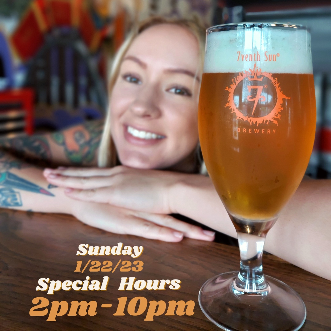 7venthSunBeer's tweet photo. SUNDAY 1/22/23 ONLY 7venth DUNEDIN ONLY
We’re opening at 2pm (instead of noon). Sunner Abby is behind the bar slinging brews until 10pm, so stop in and say hi!
Cheers!
#7venthSunBrewery #Dunedinflorida #SundayHours #Sundayfunday #drinklocalbeer https://t.co/uuKR6DeV6U