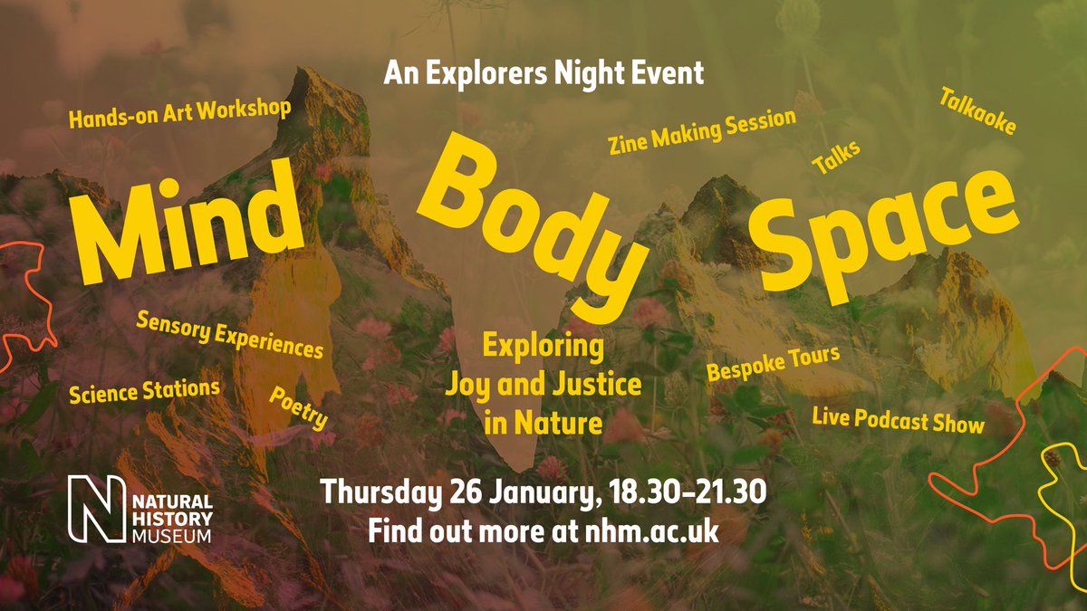 NHM_Explorers's tweet photo. What's your relationship to nature?

We've brought together scientists, creatives and activists of colour to a special night at @NHM_London to explore this with you

🎨Art workshops
🎤Poetry Performances
🦋Behind the scene tours

Book your free ticket now https://t.co/r4vwIoGO7N https://t.co/crOQJDR09w