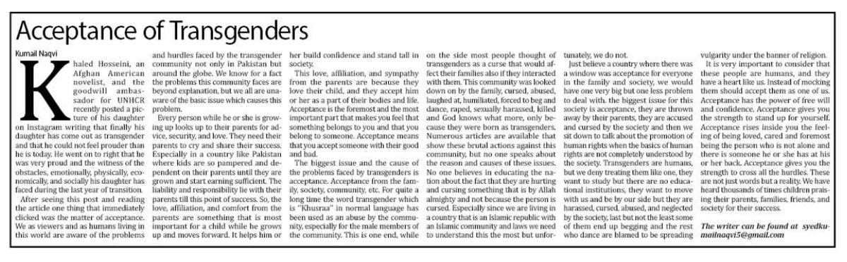 SyedMuh95840446's tweet photo. Acceptance of Transgenders https://t.co/ndCitqmXQN via @Daily Lead Pakistan 

I am very proud. Another article another publication. please go and see. #trans #TransRightsAreHumanRights @DailyLeadPak #publication #blogger #blog #publishing #transactive #activist #SocialIssues https://t.co/AUaGNZApKv