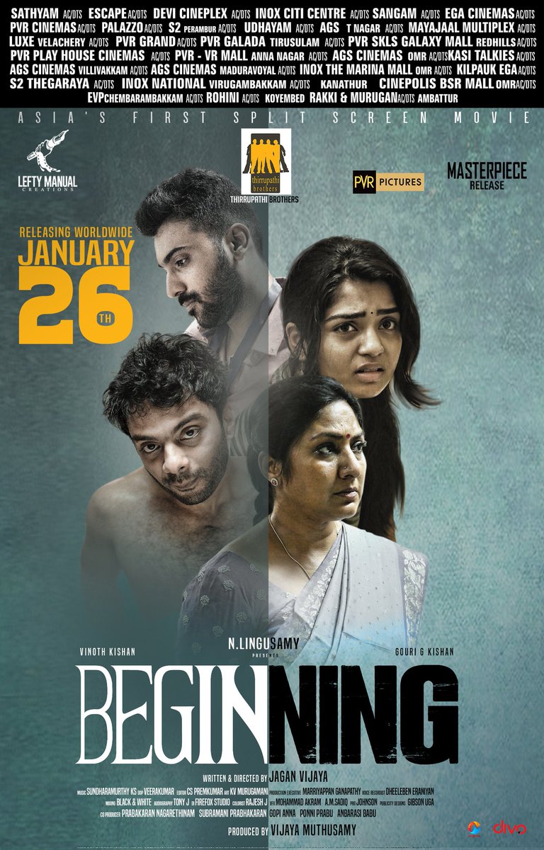 3 more days to go ❤️ Asia's first Split screen movie #Beginning From Jan 26 in theatres First list of theatres in Chennai city