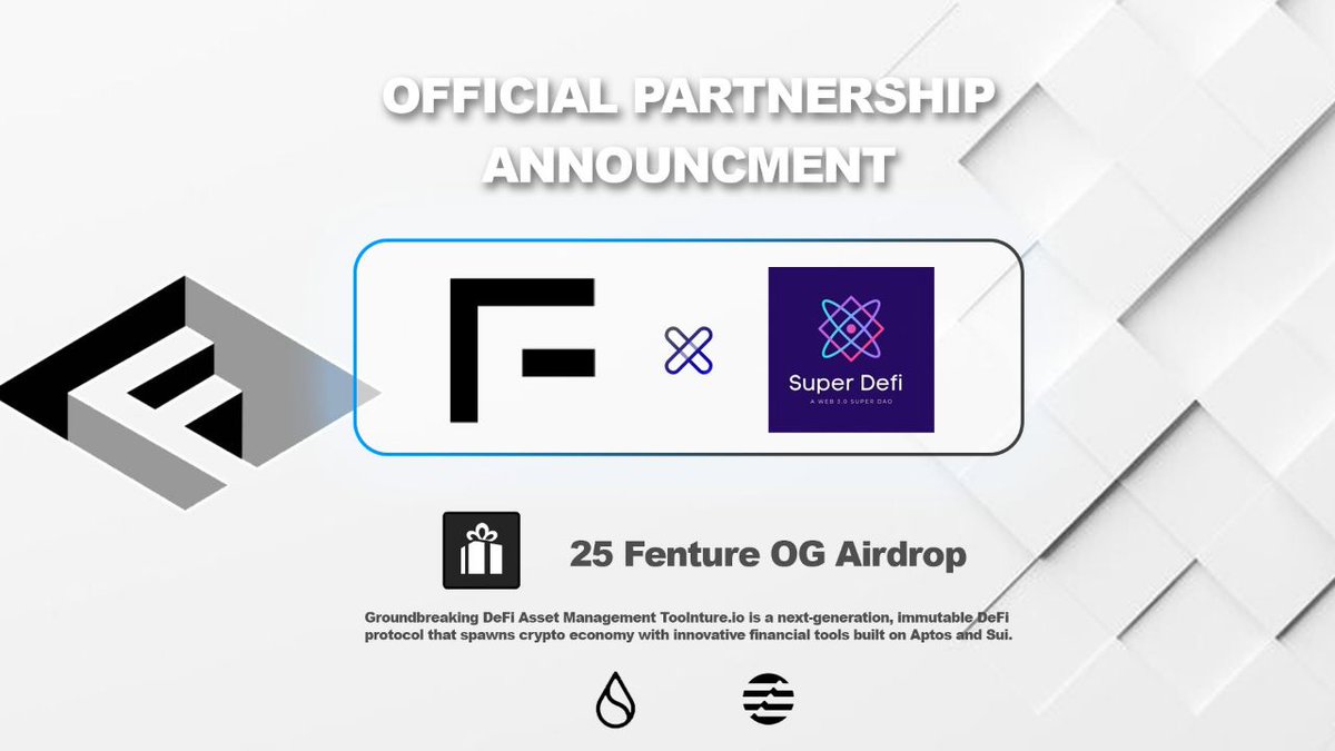 🤝New Partnership Announcement With <a href="/FentureFinance/">Fenture AI | 1XP = 1$FFD Solana | Sui | Aptos |</a>

🎁 Giveaway Total :- 25 OG

➡️ To Enter -
1️⃣ Follow <a href="/SuperDefi_Dao/">SuperDefi</a> &amp; <a href="/FentureFinance/">Fenture AI | 1XP = 1$FFD Solana | Sui | Aptos |</a>
2️⃣ Like, RT, Tag 3 Friends 🔔
3️⃣ Must Join Our Telegram
t.me/SuperDefi_Dao

⏰ 72 Hour's