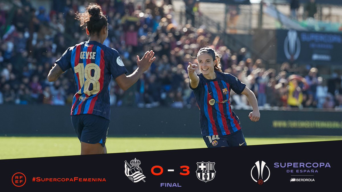 Campeonas de #SuperCopaEspaña <a href="/fcbfemeni/">FC Barcelona Femení</a> enhorabuena (<a href="/Irene_Paredes4/">Irene Paredes</a> enhorabuena aunque no haya jugado hoy)

Mucho animo <a href="/ParaLete/">Elene Lete Para</a>

<a href="/fcbfemeni/">FC Barcelona Femení</a> 3 <a href="/realsociedadfem/">Real Sociedad Femenino</a> 0