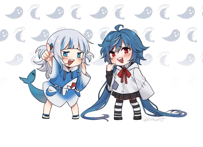 Thanks for commissioning! A ghost and a shork#gawrt #bootifulart 