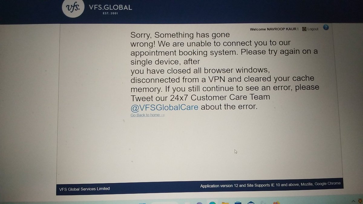 mand_param's tweet photo. @vfsglobalcare 
I see this error all time 
My Vfs account user name parambir99@gmail.com https://t.co/wFtET6ifAY