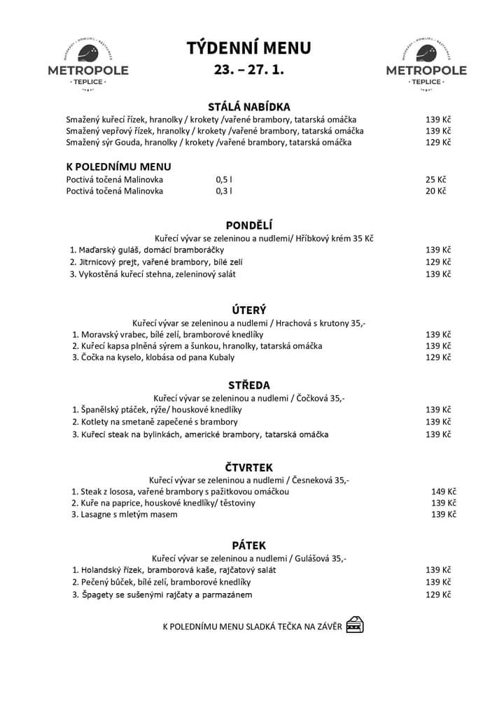 MetropoleTP's tweet image. 🍽TÝDENNÍ MENU 23.-27.1.🍽