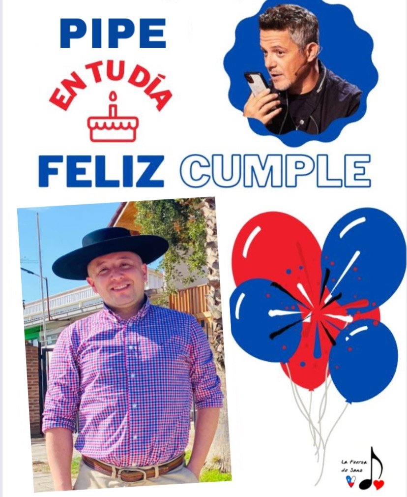 Hoy en la <a href="/FuerzaSanzChile/">La Fuerza de Sanz Chile ♪❤🇨🇱</a> estamos de fiesta 🥳🎉
Celebramos la vida de nuestro Pipe🎂🥰
 
<a href="/AlejandroSanz/">Alejandro Sanz</a> esperamos te unas al festejo con un abrazo volao para Pipe en el buzón 🙌🙏😍📬

Te Queremos PIPE❣

#FelizCumplePipe🎈
#LaFuerzaEstaDeFiesta 🎉
#LaFuerzaDeSanzChile 🇨🇱