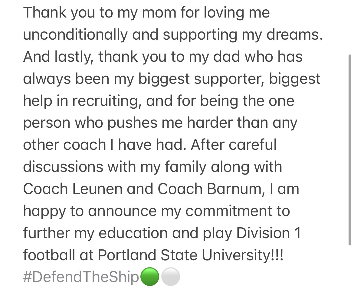 #Committed 🟢⚪️
<a href="/psuviksFB/">Portland State Football</a> 
<a href="/MattLeunen/">Matt Leunen</a> 
<a href="/CoachBarnum69/">Bruce Barnum</a>