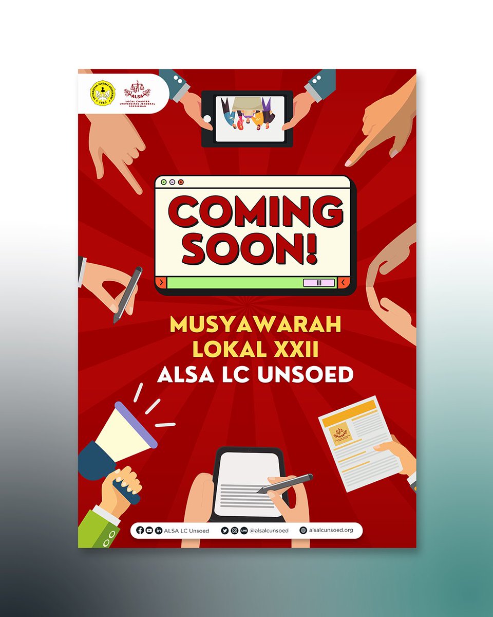 Hello, ALSAians!

Musyawarah Lokal XXII is coming! 

Stay tuned on our social media to get updates &amp; information about Musyawarah Lokal XXII!

For further information, please kindly contact : 
Jiddan (+62 819-1805-8088)
Elva (+62 895-0254-9192)

ALSA, Always be One!