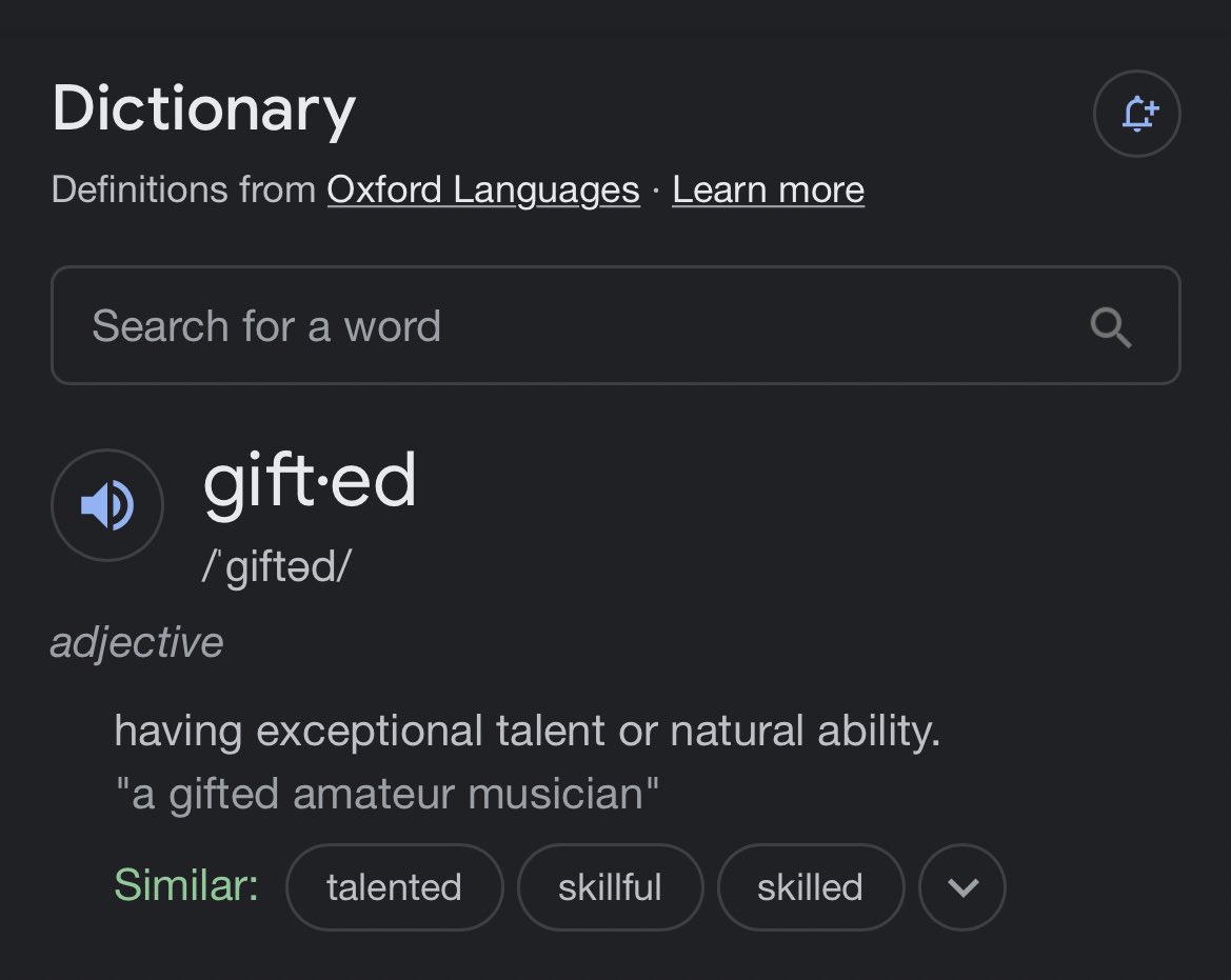 GalaxyDanGan's tweet photo. Beginning to think people don’t actually know what “talented” and “gifted” mean. Asta is not talented or gifted.

Notice the word “NATURAL” in every single definition.
#BC348 #BlackClover https://t.co/CpQPYhEJ4F