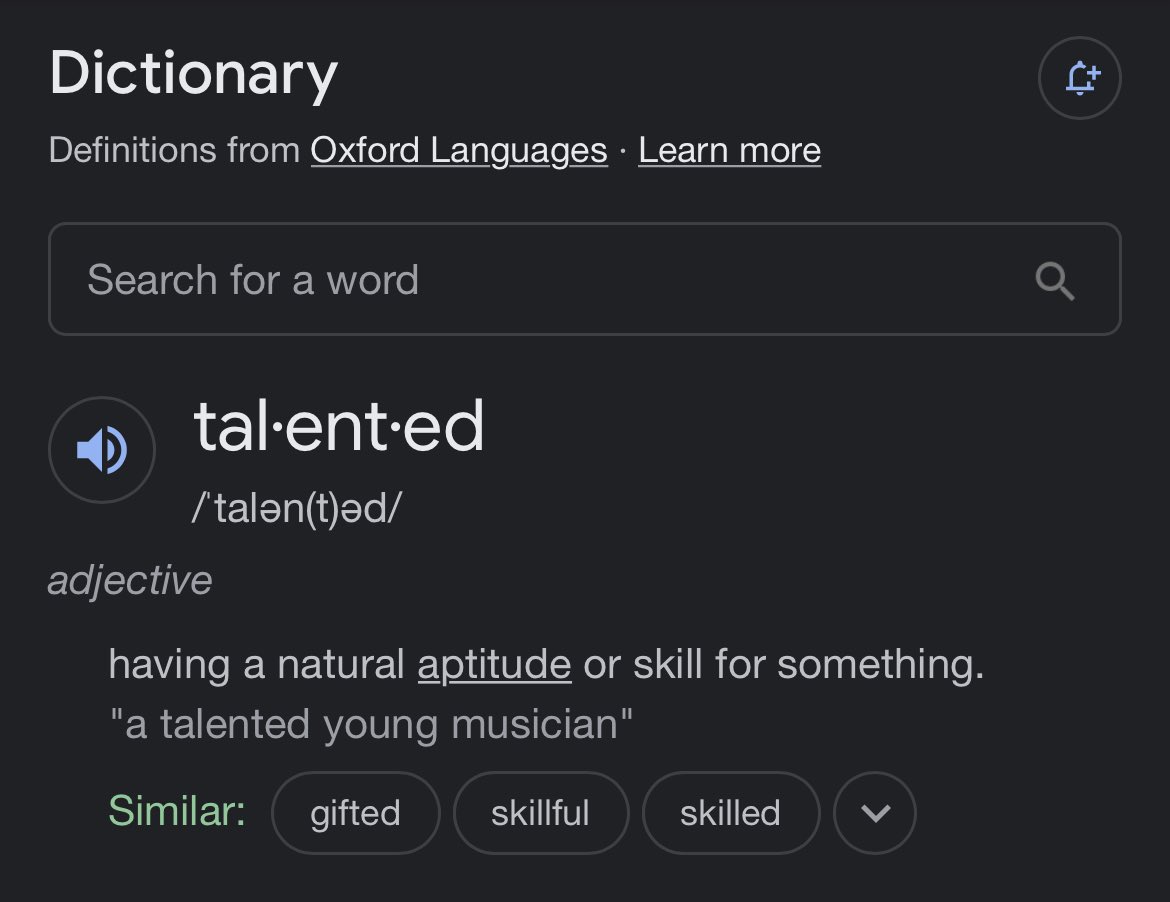 GalaxyDanGan's tweet photo. Beginning to think people don’t actually know what “talented” and “gifted” mean. Asta is not talented or gifted.

Notice the word “NATURAL” in every single definition.
#BC348 #BlackClover https://t.co/CpQPYhEJ4F
