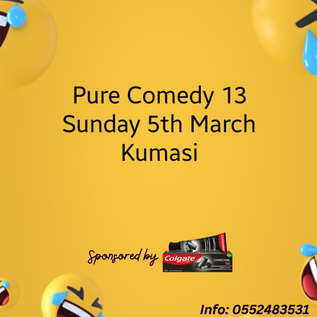 purecomedyshow's tweet photo. How about getting 1 year supply of Colgate Charcoal Toothpaste from Colgate Ghana at #PureComedy13 #SmileOneWithColgateNatural https://t.co/QilAWDU25m