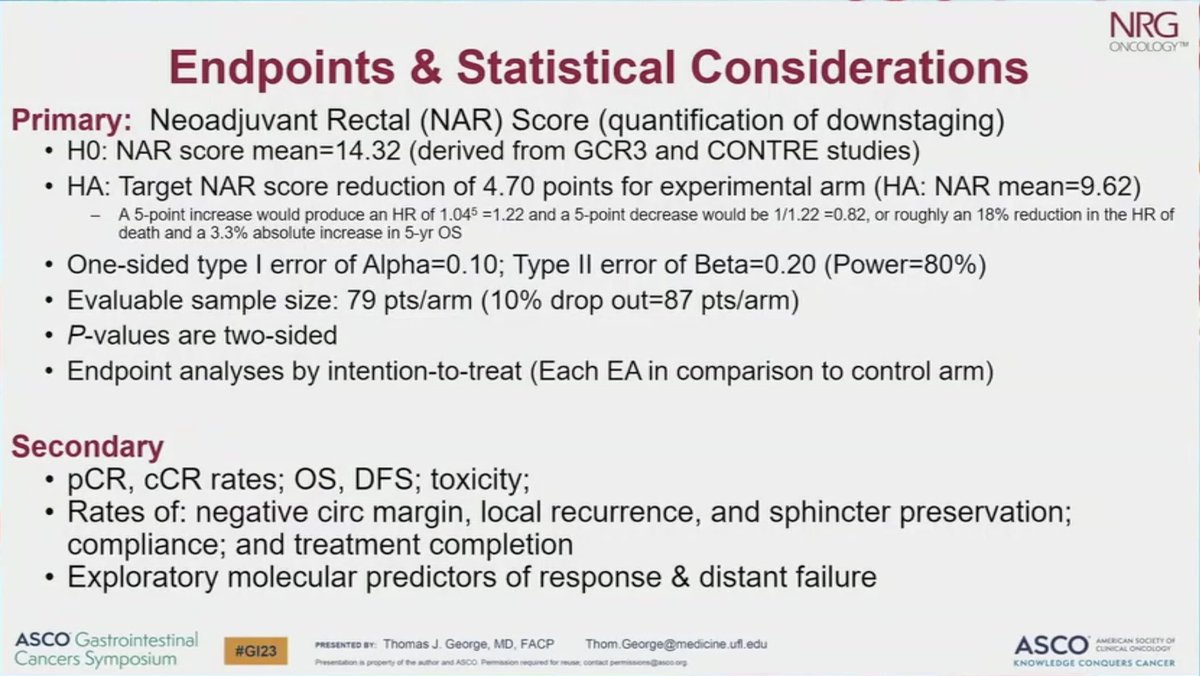 NiuSanford's tweet photo. Slides! NRG GI-002, the first cooperative group study of TNT using long course chemoRT, chemo, then surgery. 

All comparisons not NS, except improvement in 3-year OS with pembro. #GI21 @OncoAlert https://t.co/PQwnFakmkE