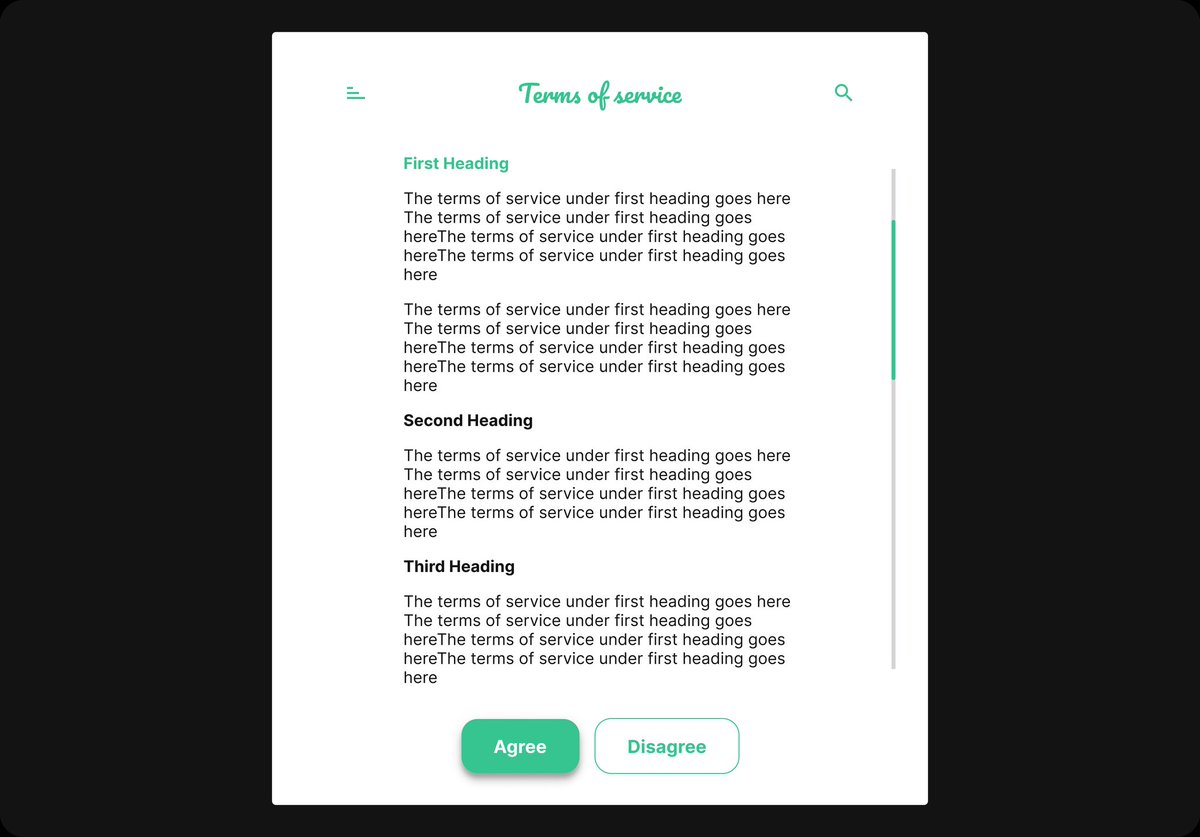 hidrah_'s tweet photo. #Day089 of #DailyUI
Terms of service (UI) design.
Tool: @figma
#UIUXDesigner #DesignTwitter #figmadesign #techtwitter #Vibranium #Hollywood #useChimoney #GiveChimoney #Arsenal_2 #Presidency https://t.co/nc6jlnuTnb