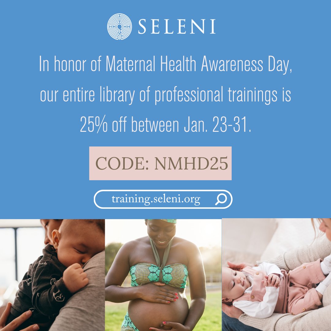 selenidotorg's tweet image. Take 25% off our full library of trainings between January 23-31 for @acog #MaternalHealthAwarenessDay tomorrow.  #KnowWhy = the role of #mentalhealth issues as leading cause of preventable maternal deaths. Join us and use code NMHD25 at checkout. #selenimission