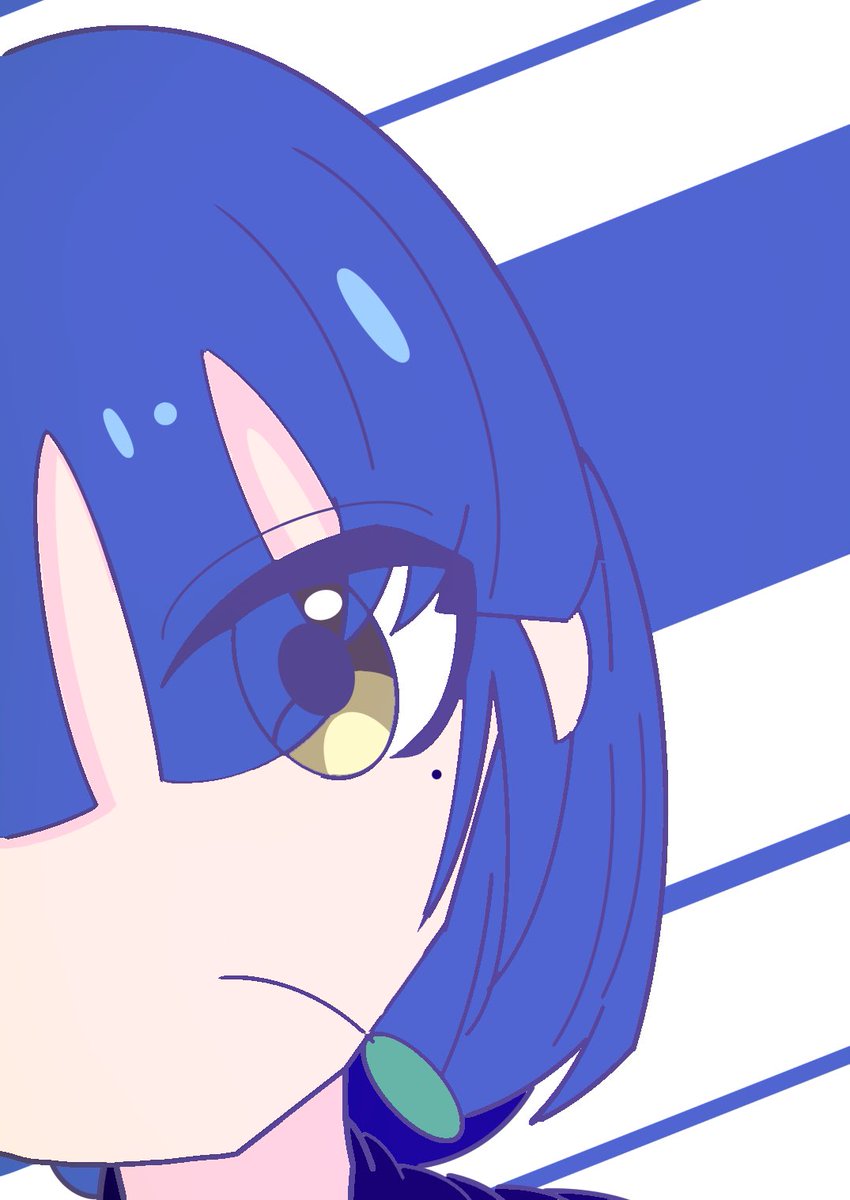 1girl solo blue hair mole mole under eye bangs yellow eyes  illustration images