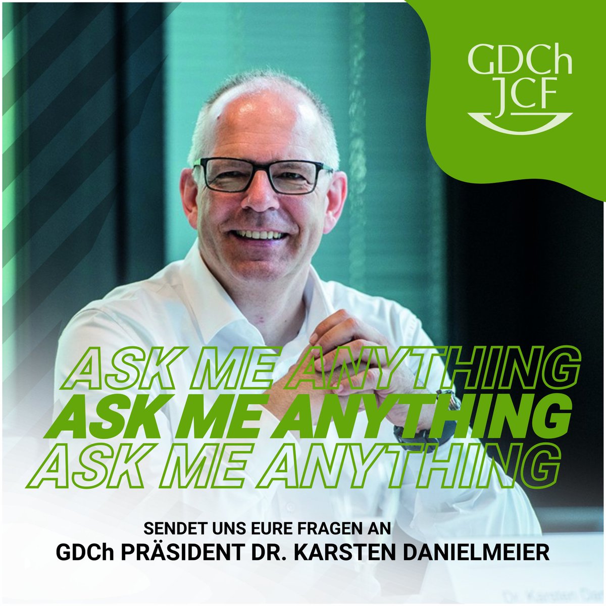 Ihr fragt, der Präsident antwortet!
Was wolltet ihr schon immer mal über den <a href="/GDCh_aktuell/">GDCh</a> Präsidenten Dr. Karsten Danielmeier wissen? Sendet uns eure Fragen unter jcf.io/ama bis zum 15. Februar! Vergangene Ask me anythings findet ihr hier: jcf.io/projekte/ask-m….