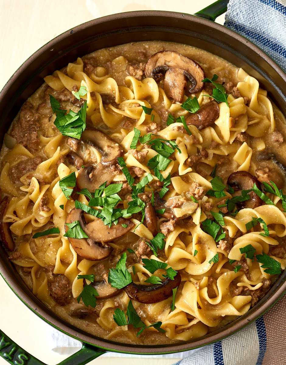 thekitchn's tweet photo. Beef stroganoff, with its tender pieces of beef and mushrooms swimming in a savory cream sauce, is one of those comforting dishes that just begs to be served over a bed of mashed potatoes, noodles, or rice: https://t.co/QjvI68W5lp https://t.co/zWDudcfFDu