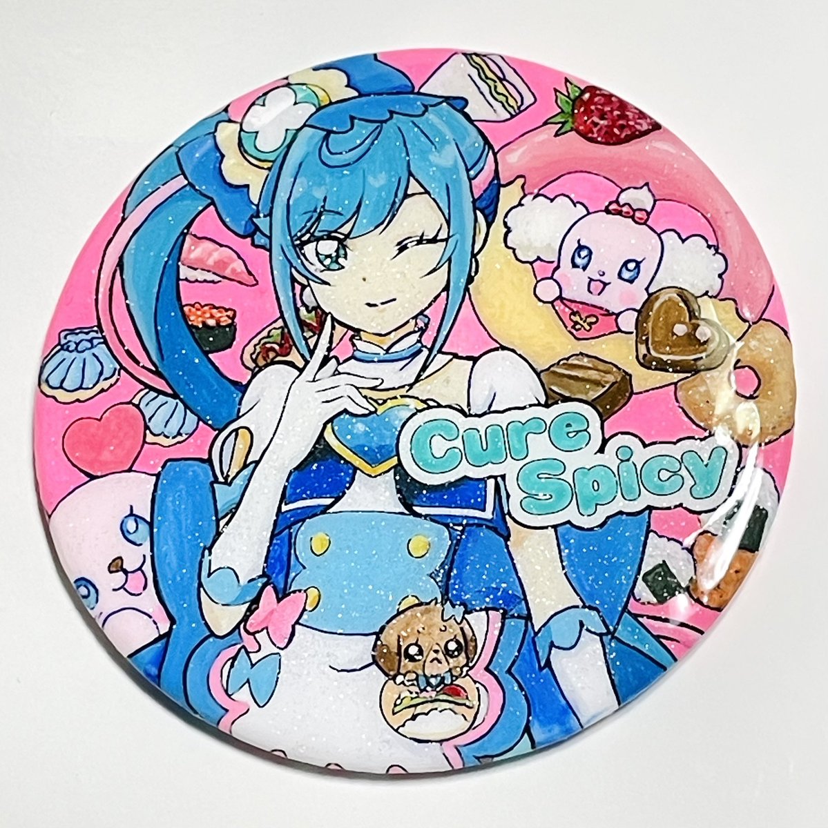 プリティストアで買ったぬりえ缶バッジを色塗りしたよ!の巻
推し盛りバッジ🍙できあがり
アクリル絵の具、レジンコーティング 