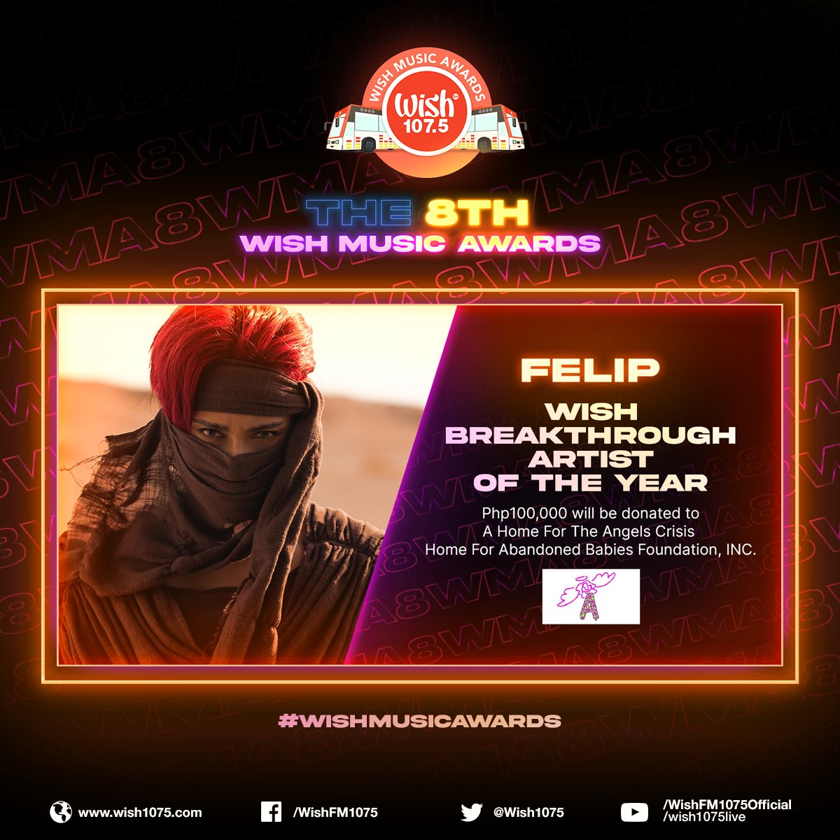 wish1075's tweet photo. Wish Breakthrough Artist of the Year: @felipsuperior

Php100,000 will be donated to A Home For The Angels Crisis Home For Abandoned Babies Foundation, INC. He will also receive a cash prize of Php25,000.

#WishMusicAwards https://t.co/GKZaY3OFs1