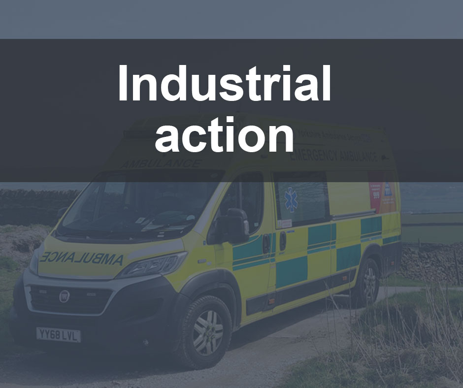 YorksAmbulance's tweet photo. Our services will be disrupted tomorrow (Monday 23 January) because of industrial action.  Fewer ambulances will be available to respond to patients, and we will be prioritising those in a life-threatening condition. Please use our services wisely.
https://t.co/qhfJGe1Kg9 https://t.co/pxtYw15U8L